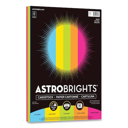 Astrobrights Color Cardstock, 65 lb Cover Weight, 85 x 11, Assorted Bright Colors, 50PK 99326-01